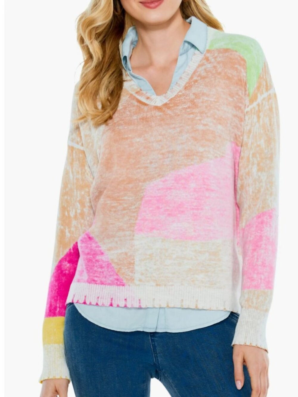 Nic + Zoe Mosaic Sunrise Sweater ASOTV Sustainable Cotton Unique Size XS